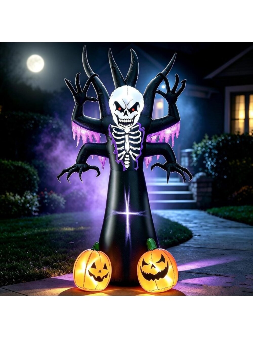 8FT Inflatable Halloween Skeleton Tree Grim Reaper Yard Decor with LED Lights
